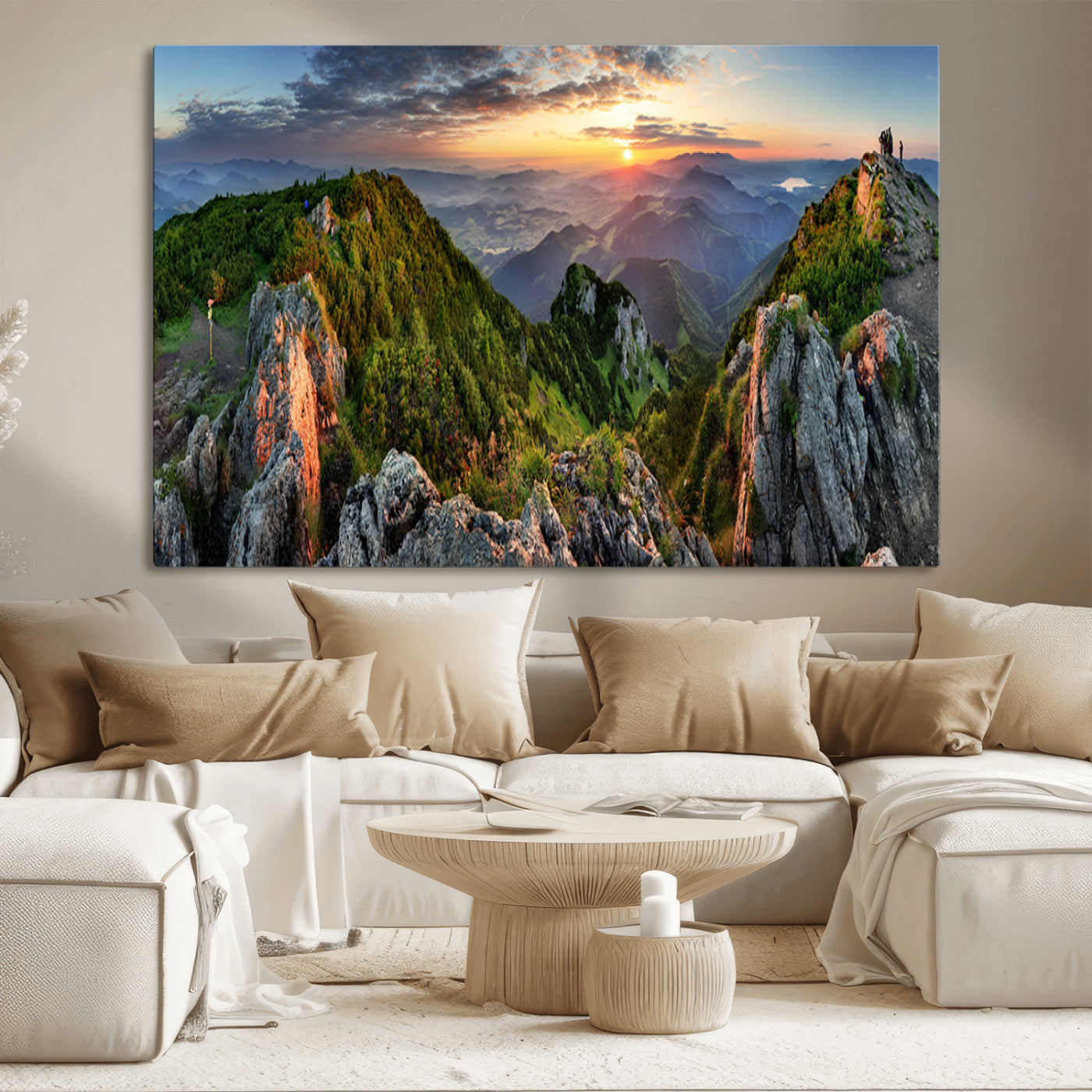 MGV-CV-36X24 - Mountain Sunset Panoramic Canvas Print – Scenic Wilderness Landscape, Majestic Summit , Multi-Panel