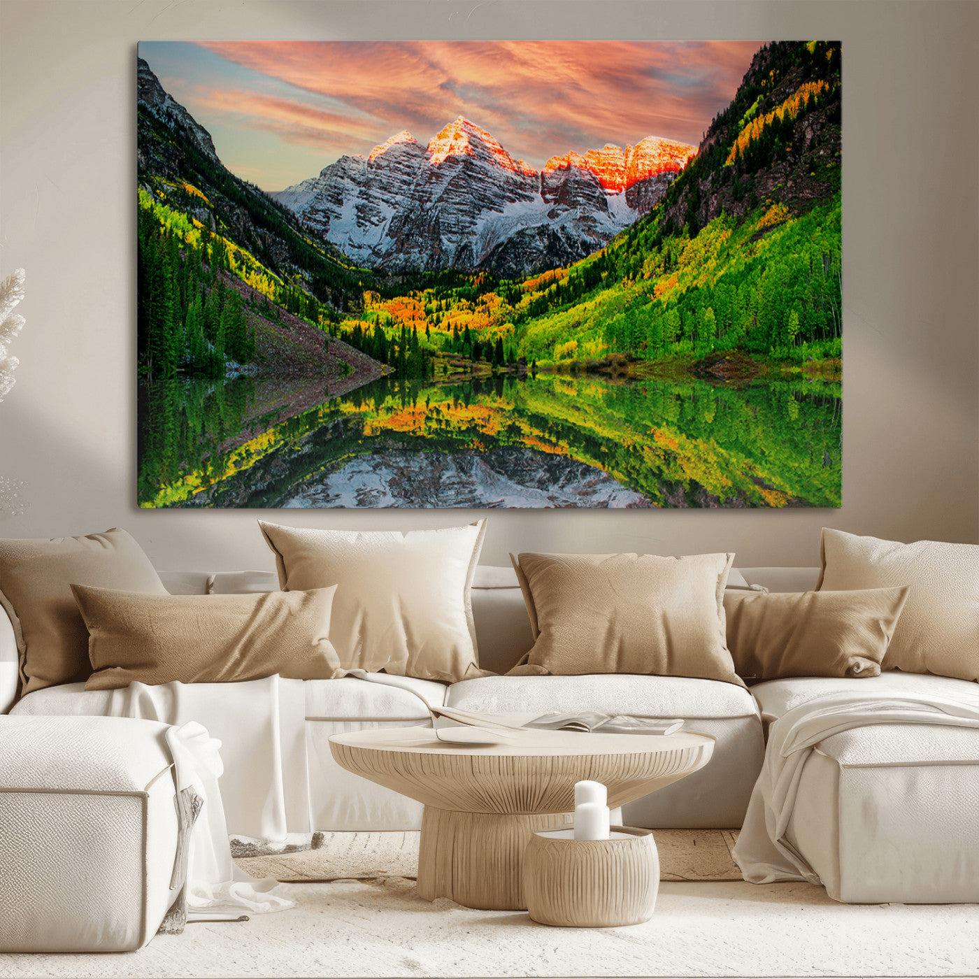 MGV-CV-36X24 - Maroon Bells Lake Wall Art Canvas Print – Majestic Colorado Mountain Landscape, Autumn Reflection,