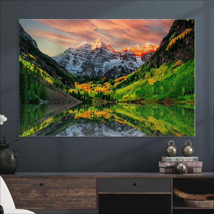 Maroon Bells Lake Wall Art Canvas Print – Majestic Colorado Mountain Landscape, Autumn Reflection, Multi-Panel Framed Artwork for Home,