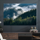 Misty Forest Wall Art Canvas Print, Framed Pine Hills Art Picture Print, Moody Hills Perfect Moody Woodland Decor Artwork
