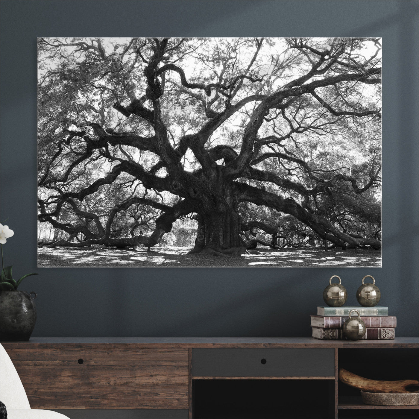 Ancient Oak Wall Art Canvas Print, Framed Twisted Branches Art Picture Print, Gnarled Tree Perfect Moody Nature Decor