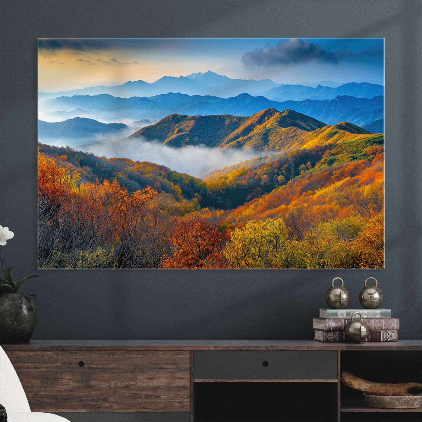 Autumn Mountains Wall Art Canvas Print, Autumn Mountain Foggy Landscape Wall Art Canvas Print, Beautiful Forest Canvas Print