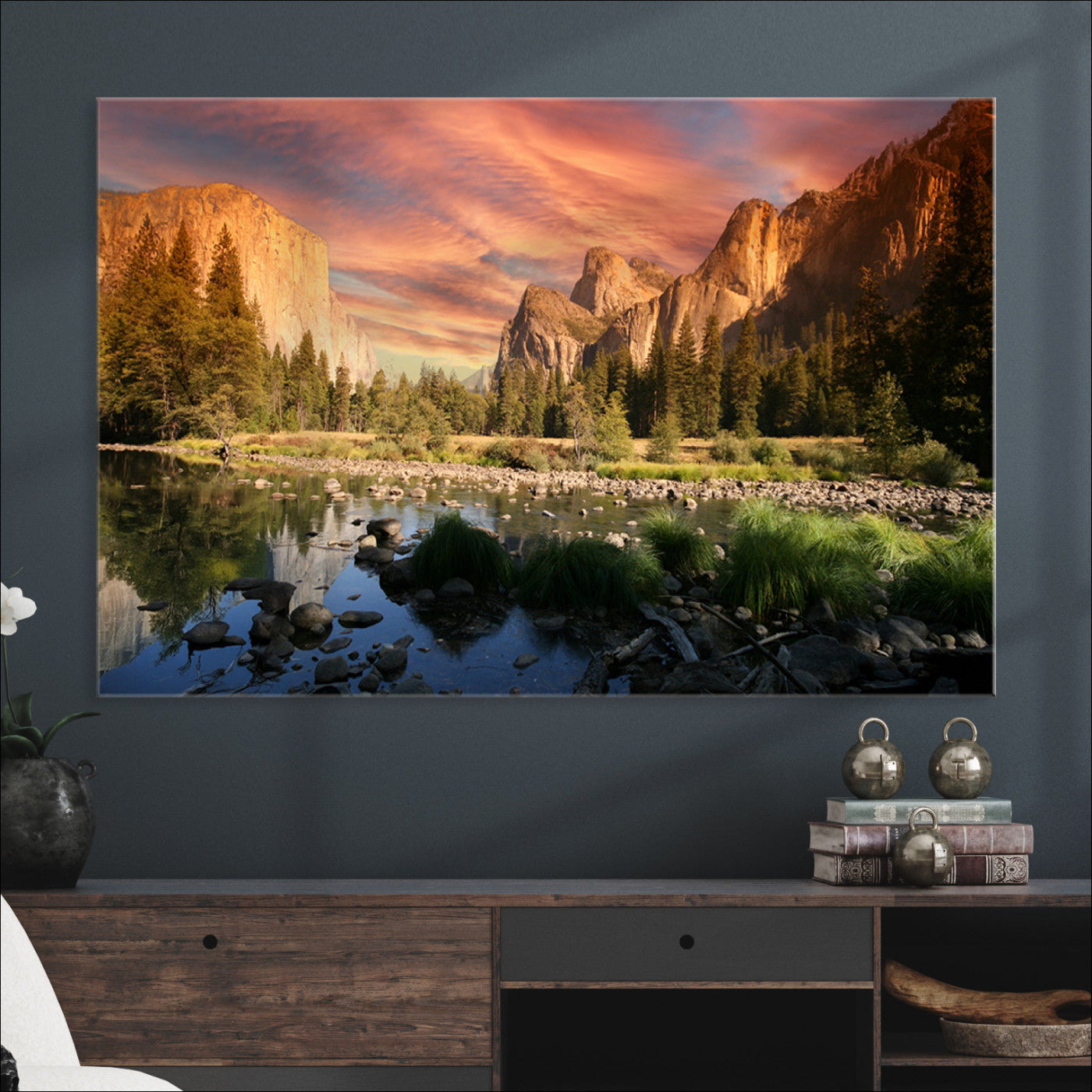 Yosemite Valley Canvas Wall Art, Framed El Capitan Art Picture Print, Sunset Sky Perfect Vibrant Western Decor
