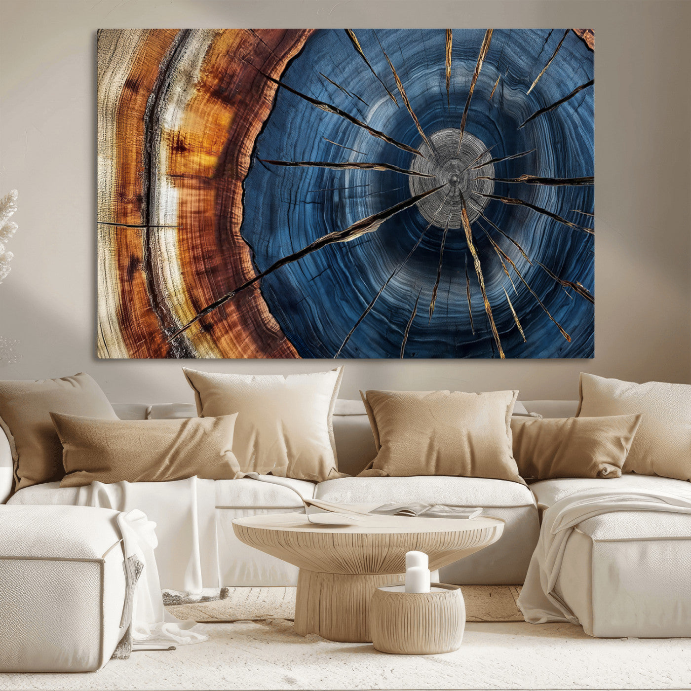 MGV-CV-36X24 - Framed Abstract Tree Ring Wall Art Print, Natural Rustic Wood Texture Canvas Print, Wood Tree Stump
