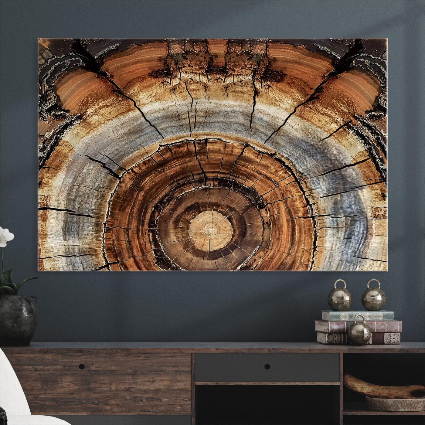 Tree Rings Wall Art Canvas Print, Framed Wood Texture Art Picture Print, Rustic Pattern Perfect Rustic Organic Decor, Tree Rings Artwork