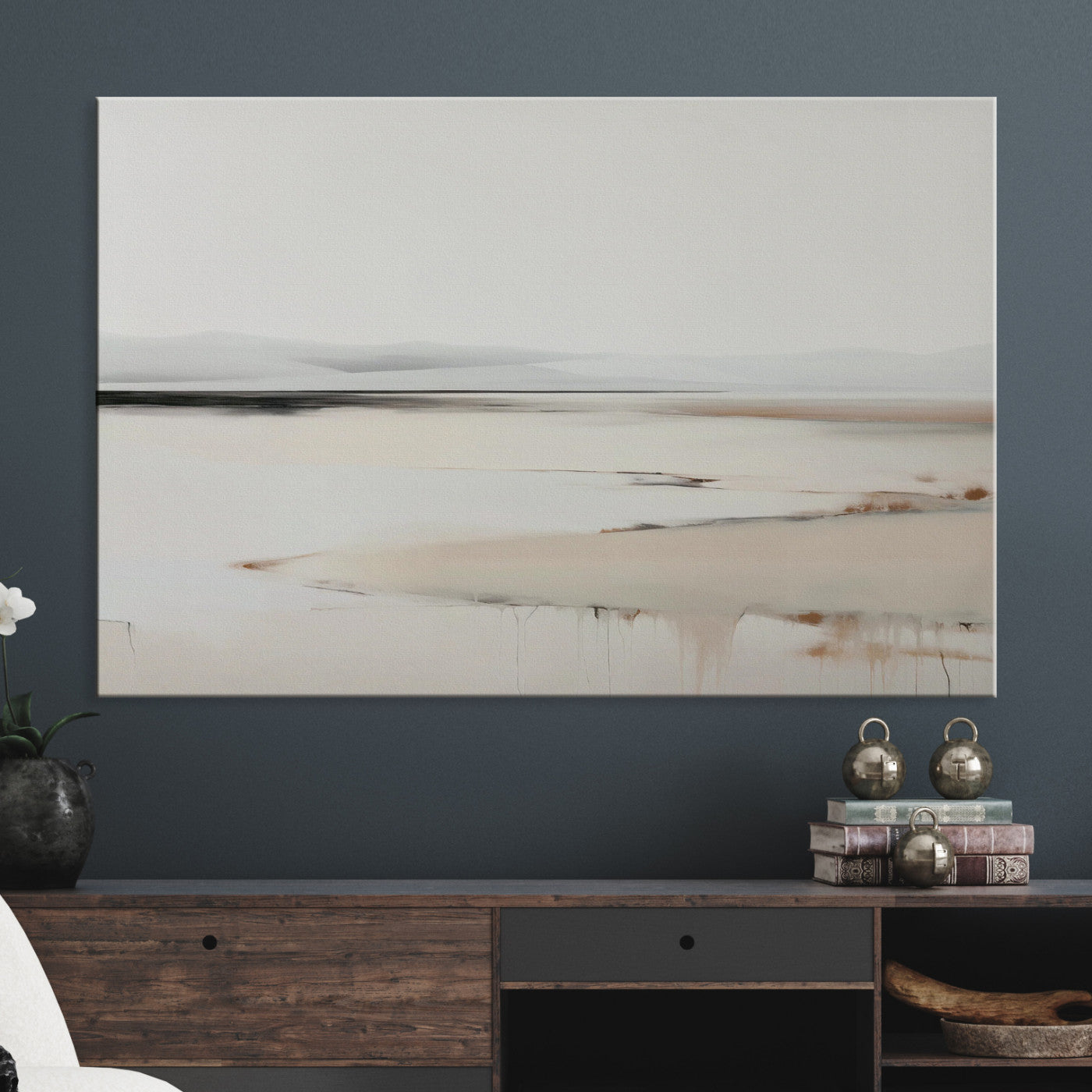 Minimalist Landscape Wall Art Canvas Print, Framed Soft Horizon Art Picture Print, Abstract Seascape Perfect Minimalist Earthy Decor, Framed