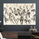 Running Horses Wall Art Canvas Print, Framed Horse Sketch Art Picture Print, Galloping Herd Perfect Monochrome Western Decor