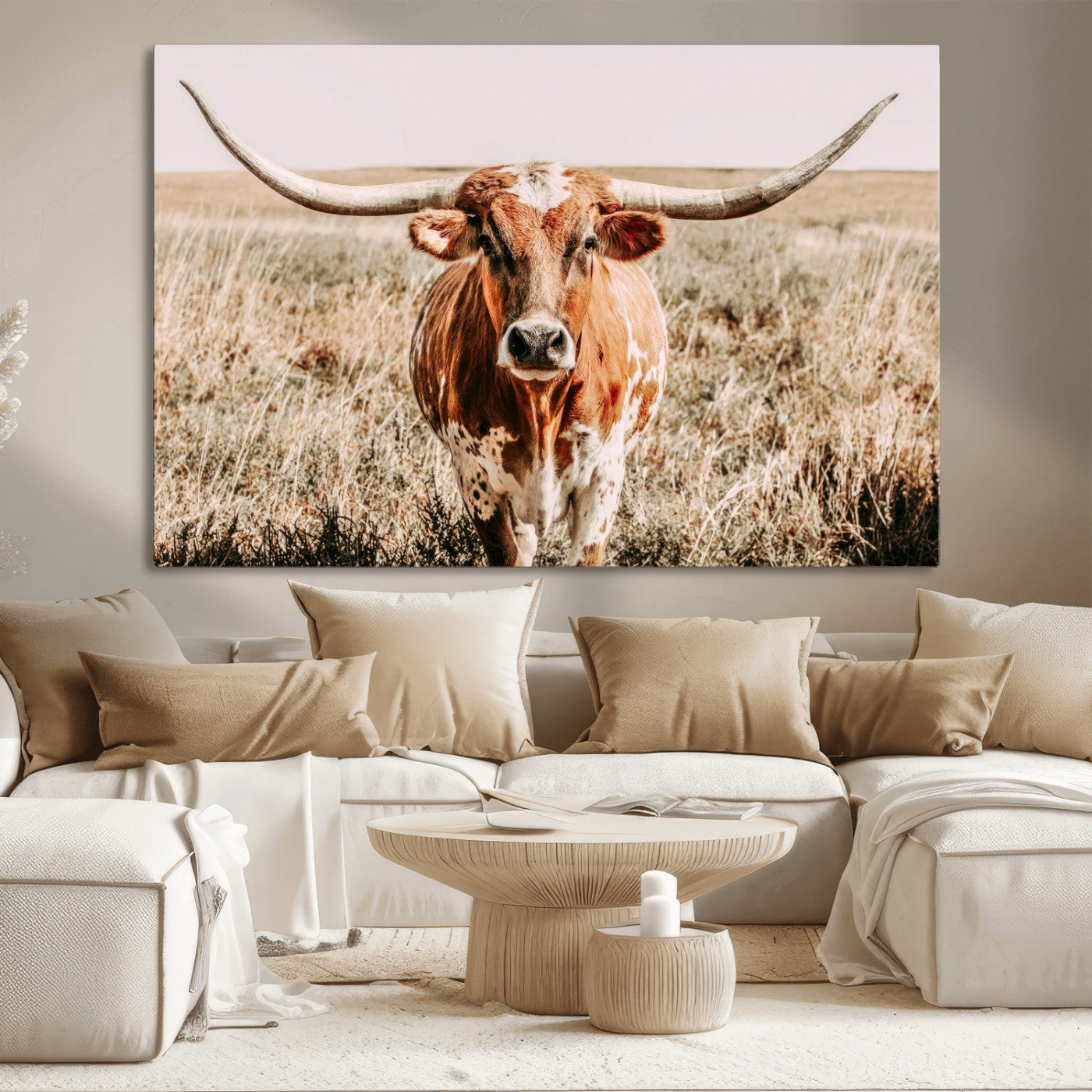 MGV-CV-36X24 - Wall Art Canvas Print Majestic Longhorn Graceful Strength in Every Curve Bold Spirit of the Wild