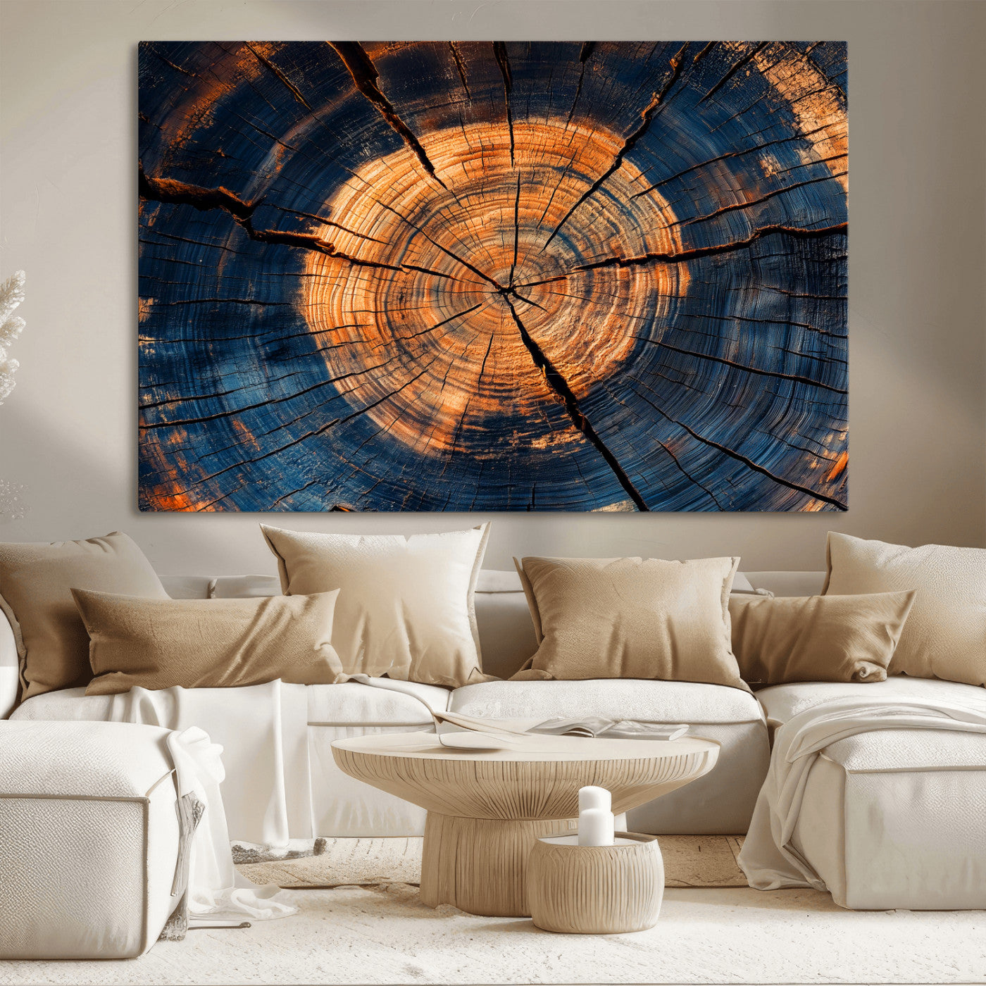 MGV-CV-36X24 - Burnt Wood Wall Art Canvas Print, Framed Aged Timber Art Picture Print, Rustic Tree Slice Perfect Rustic Decor Artwork
