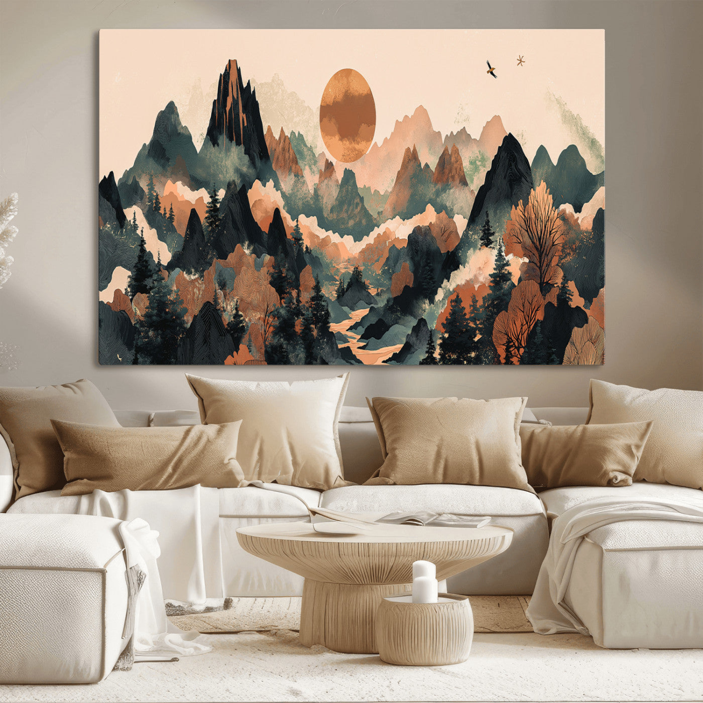 MGV-CV-36X24 - Wood Mountain Landscape Wall Art Canvas Print, Framed Sunset Hills Art Picture Print, Abstract Nature Perfect Boho Decor Artwork