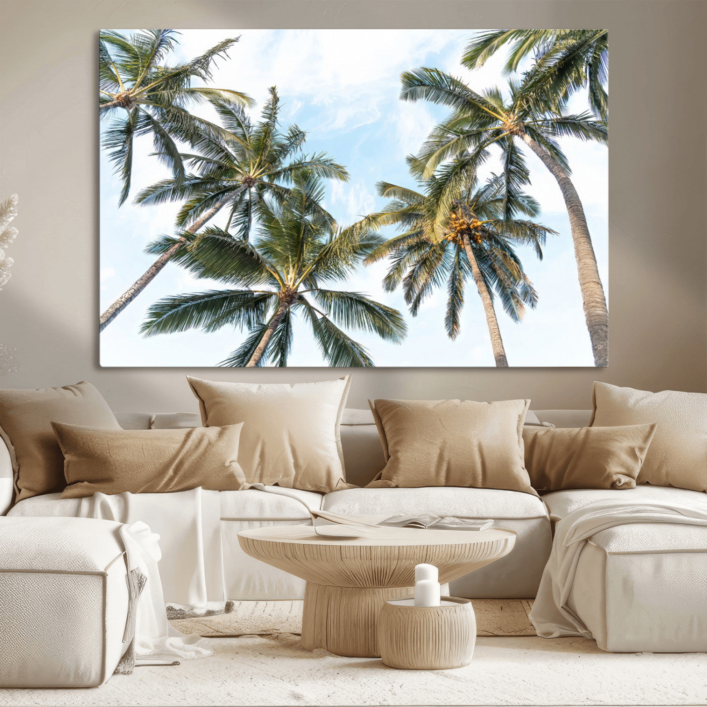 87247012-MGV-CV-36X24 - Tropical Palm Trees Wall Art – Sunlit Leaves & Blue Sky Canvas Print, Island Breeze and Vacation Vibes for Office or Home Decor