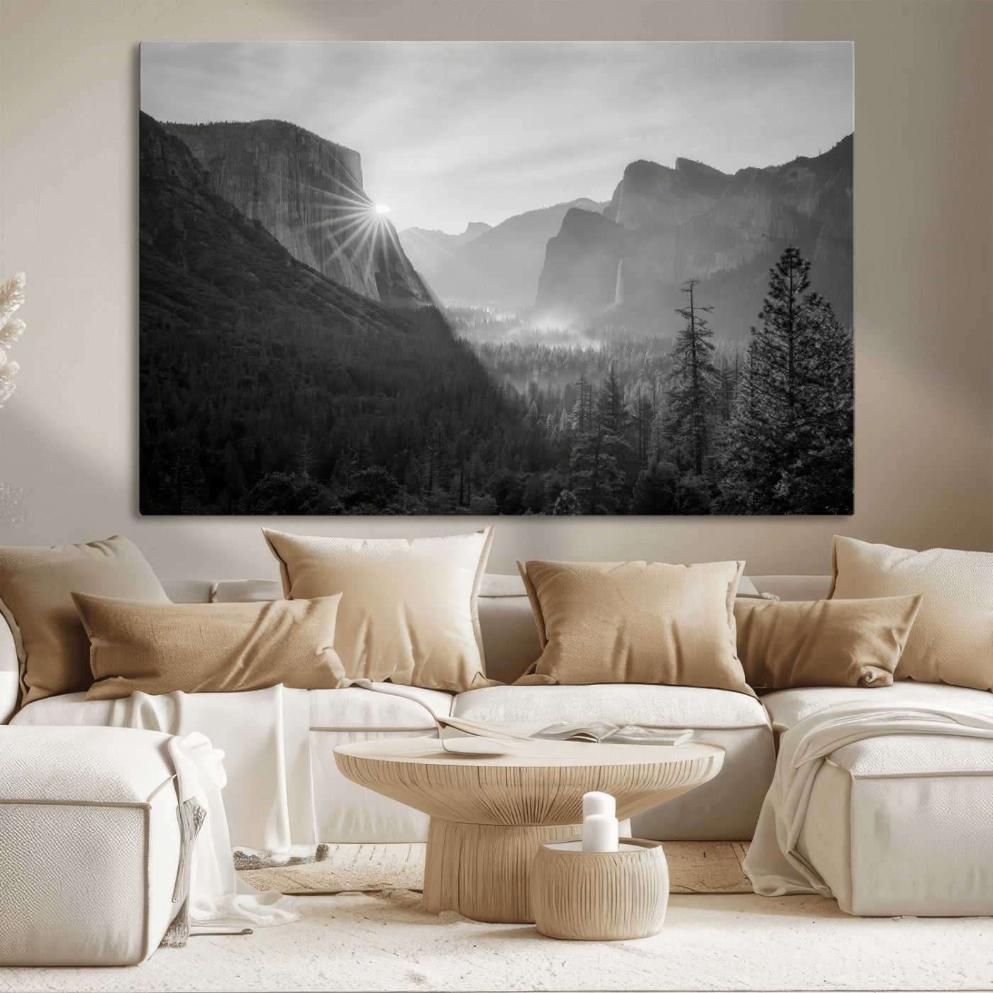 MGV-CV-36X24 - Yosemite Valley Wall Art Canvas Print, Framed El Capitan Sunrise Art Picture Print, Misty Mountain Perfect Modern Rustic Decor Artwork