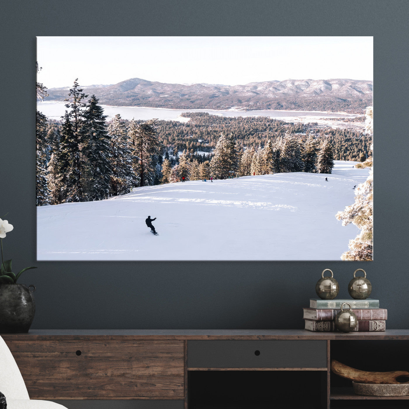 79857868-MGV-CV-36X24-Snowy Mountain Wall Art Canvas Print, Framed Ski Slope Art Picture Print, Winter Forest Perfect Rustic Decor, Framed Ski Slope Canvas