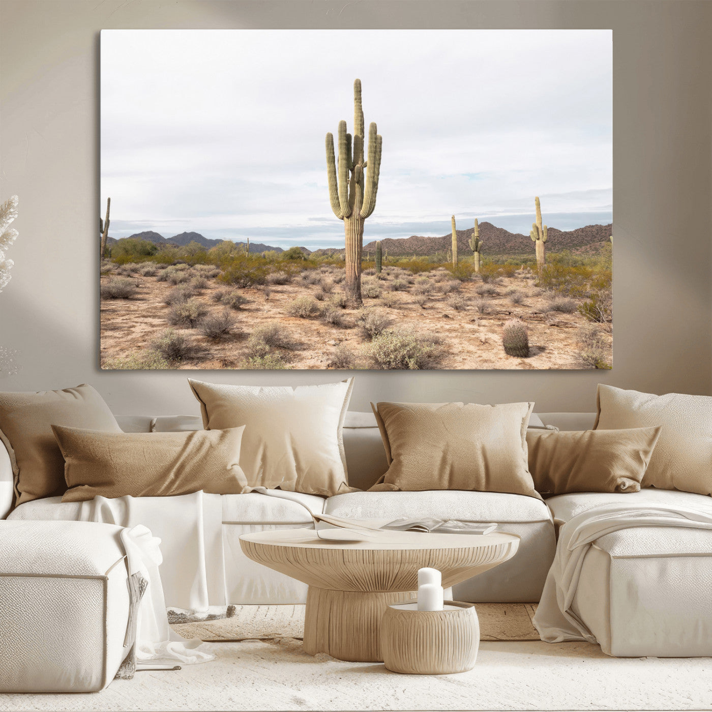 MGV-CV-36X24 - Saguaro Cactus Wall Art Canvas Print, Framed Desert Cactus Art Picture Print, Earthy Desert Perfect Southwestern Boho Decor Artwork
