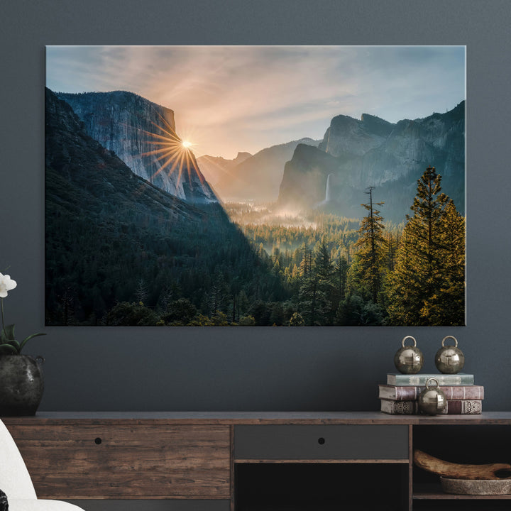 Yosemite Valley Wall Art Canvas Print, Framed Mountain Art Picture Print, National Park Perfect Vintage Decor