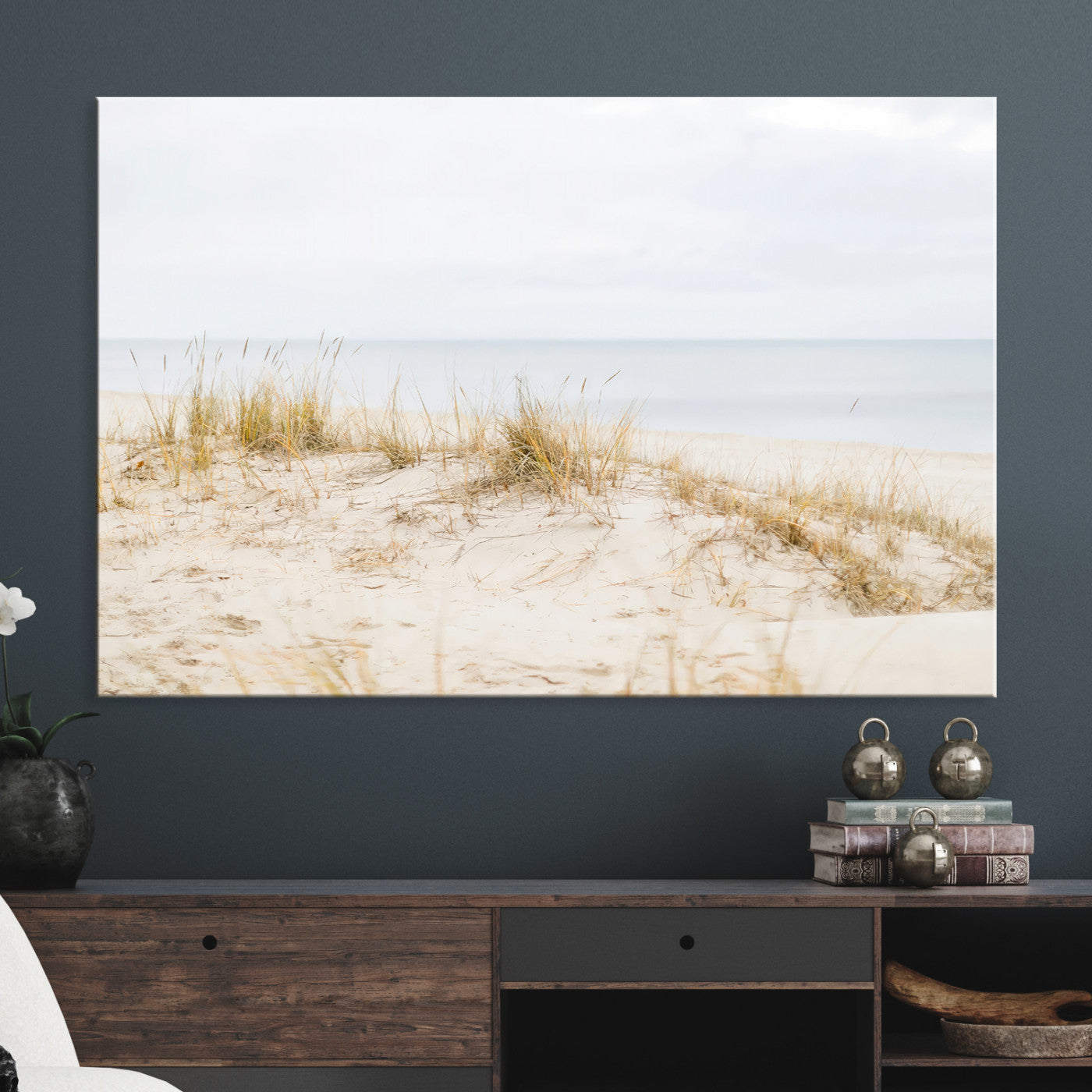 13146857-MGV-CV-36X24-Beach Dunes Wall Art Canvas Print, Framed Coastal Grass Art Picture Print, Sand Perfect Minimalist Decor, Framed Sand Dunes Canvas