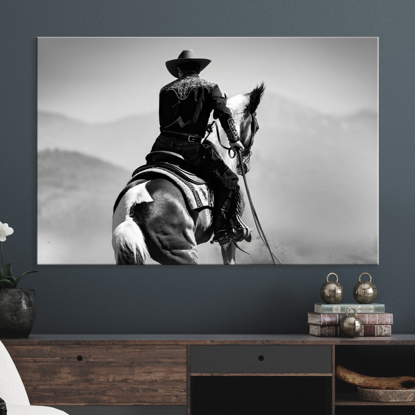 83102464-MGV-CV-36X24-Western Wall Art Canvas Print, Framed Cowboy Art Picture Print, Horse Perfect Western Decor, Framed Cowboy Wall Art Canvas Print