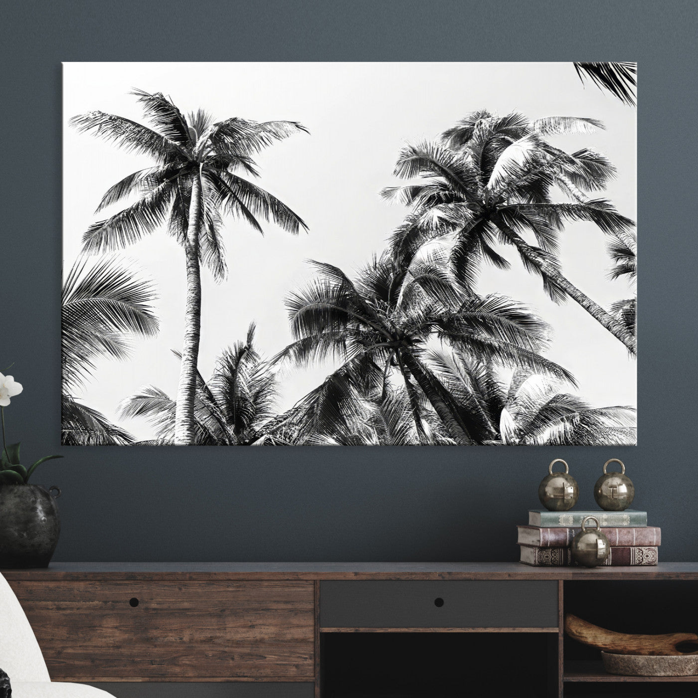 46641801-MGV-CV-40X27-Palm Wall Art Canvas Print, Framed Tropics Art Picture Print, Monochrome Perfect Minimalist Decor