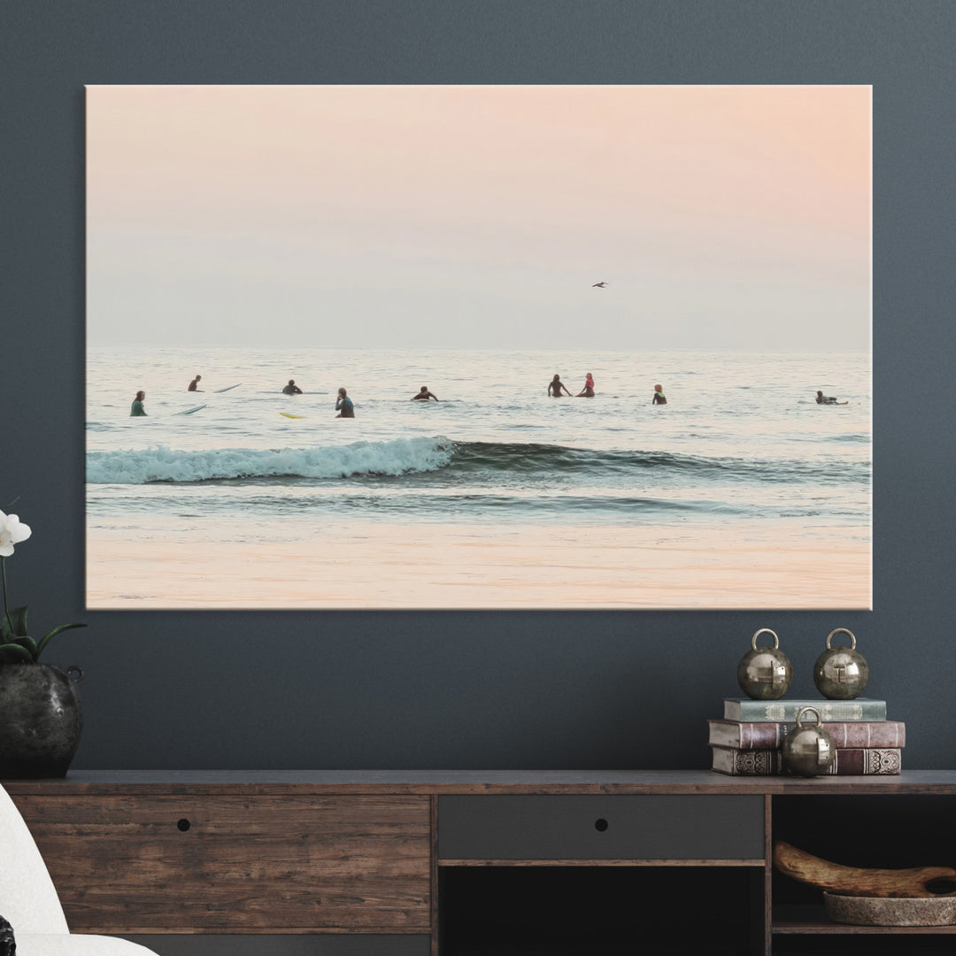 Pastel Ocean Wall Art Canvas Print, Framed Soft Sunset Art Picture Print, Calm Sea Perfect minimalist Decor