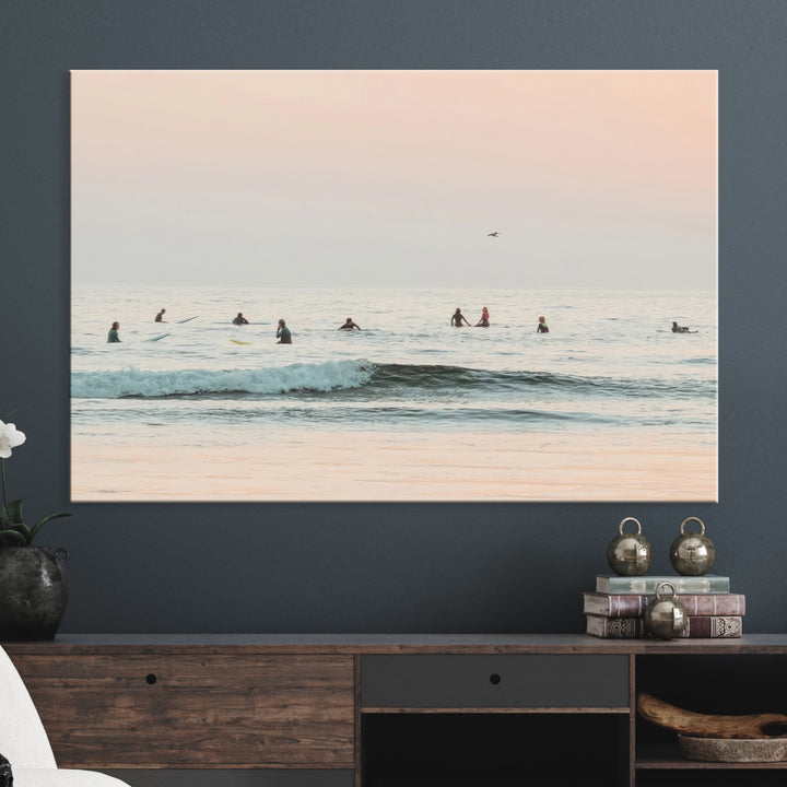 Pastel Ocean Wall Art Canvas Print, Framed Soft Sunset Art Picture Print, Calm Sea Perfect minimalist Decor