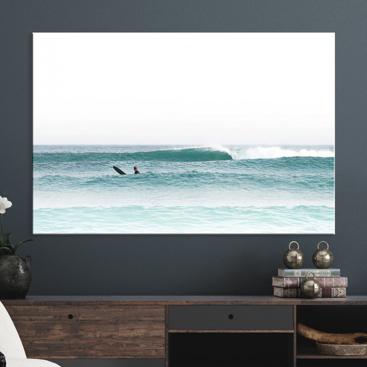 Surfing Wall Art Canvas Print, Framed Ocean Art Picture Print, Waves Perfect Minimalist Decor