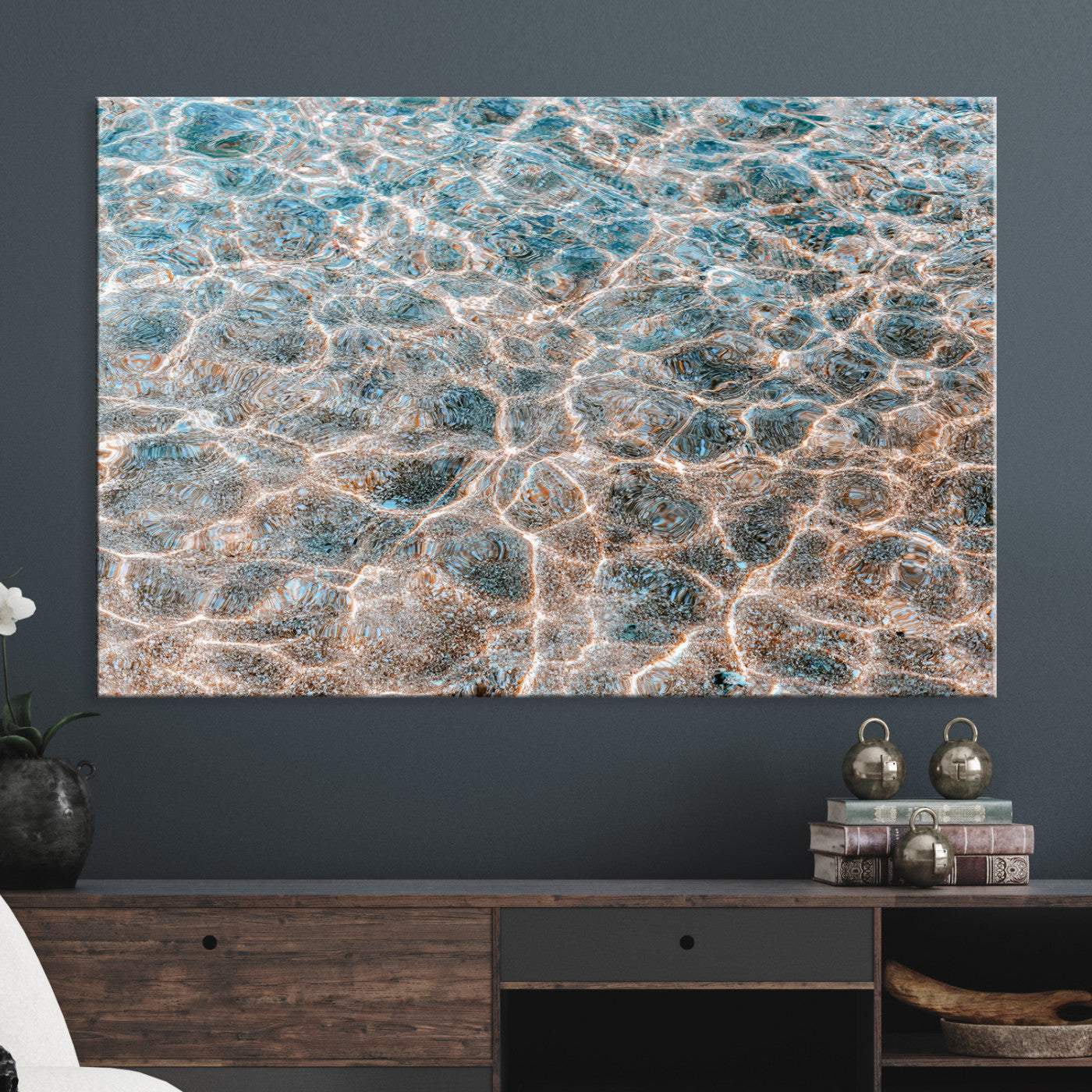 26580287-MGV-CV-36X24-Clear Water Wall Art Canvas Print, Framed Sunlit Ripples Art Picture Print, Ocean Texture Perfect Modern Coastal Decor