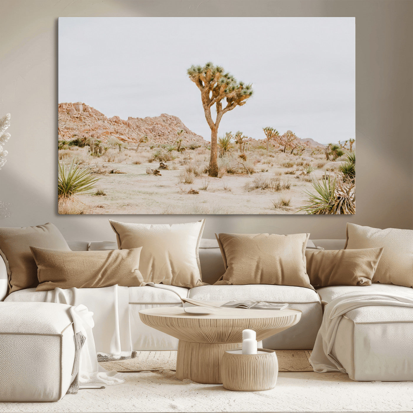 MGV-CV-36X24 - Joshua Tree Wall Art Canvas Print, Framed Neutral Desert Art Picture Print, Earthy Landscape Perfect Neutral Boho Decor Artwork