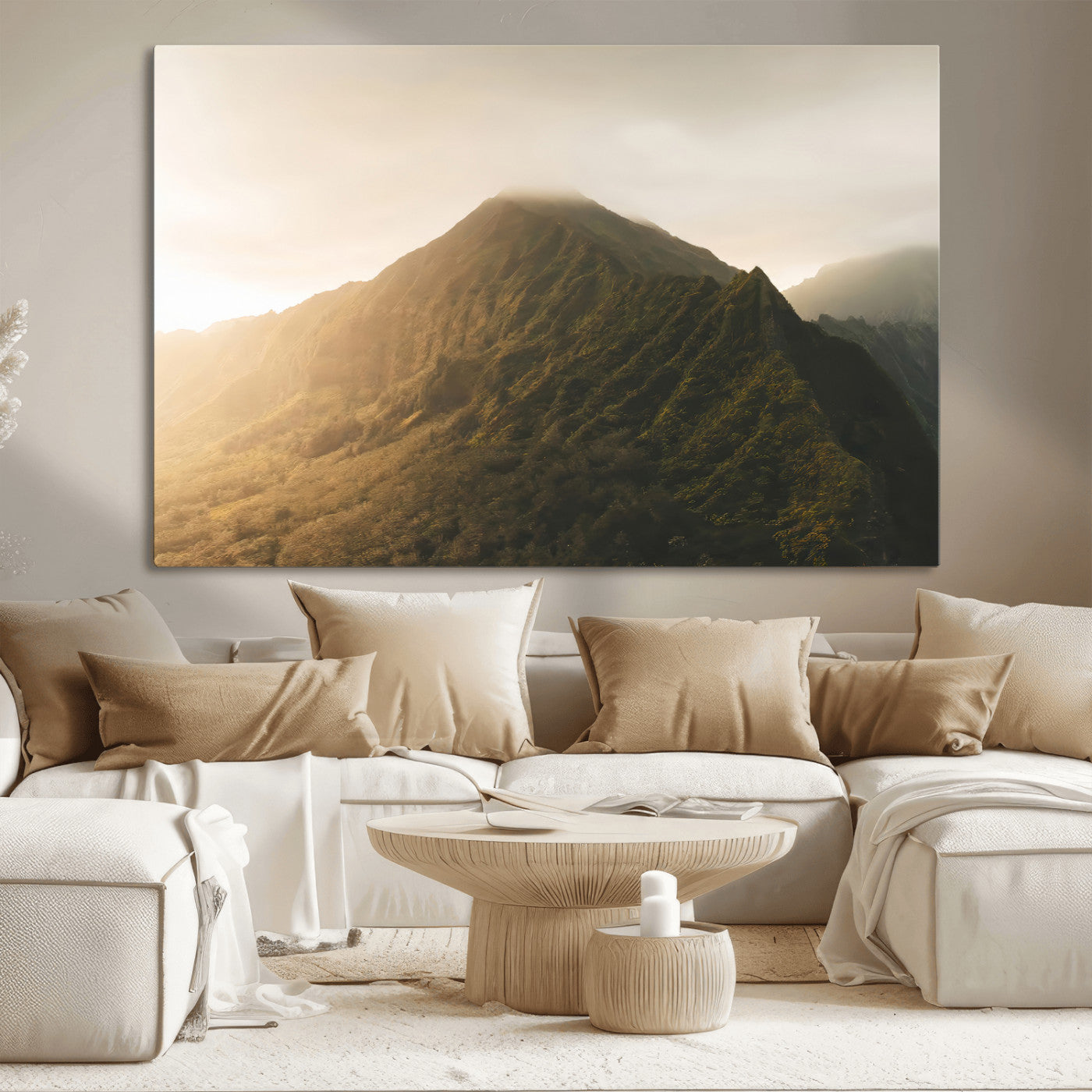 MGV-CV-36X24 - Golden Mountain Wall Art Canvas Print, Framed Misty Summit Art Picture Print, Rugged Landscape Perfect Moody Wilderness Decor Artwork