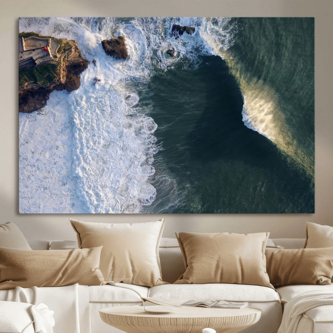 Ocean Wave Wall Art | Aerial Coastal View Canvas Artwork
