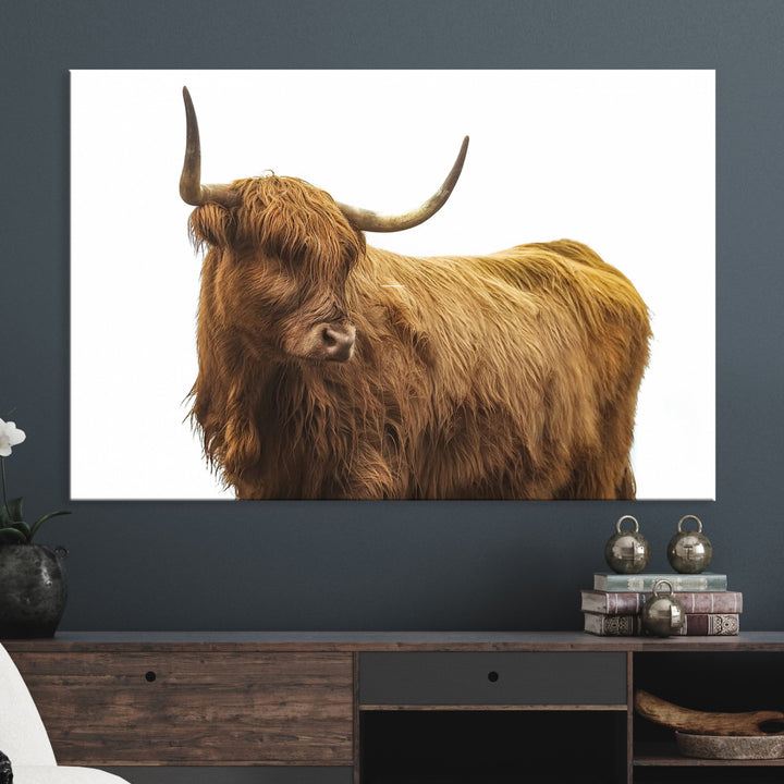 Highland Cow Wall Art Canvas Print, Scottish Bull Print, Framed Rustic Farmhouse Art Print, Large Country Animal Printing Perfect for Farmhouse Decor