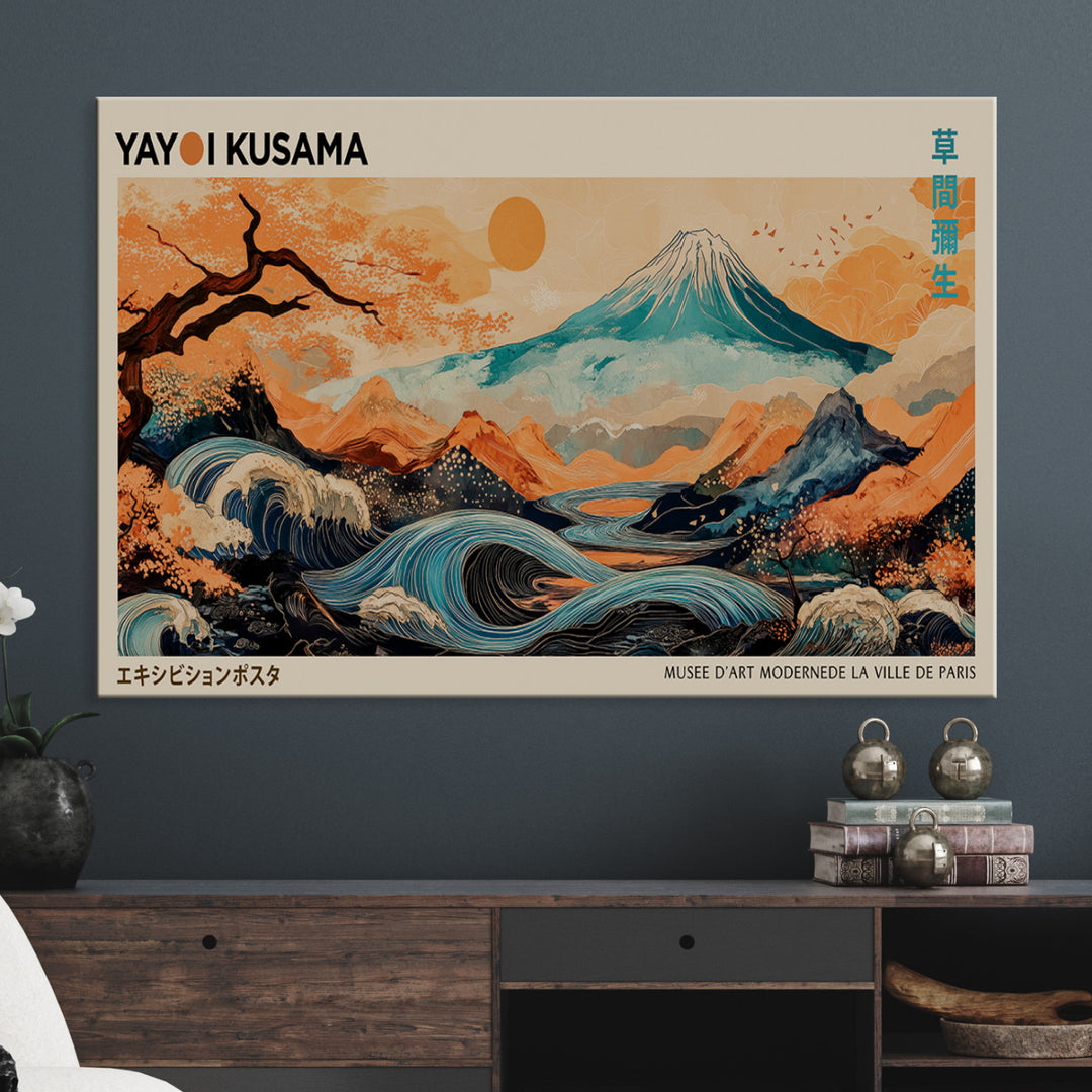 Modern Japanese Wall Art Print Yayoi Kusama Canvas Wall Art Abstract Mount Fuji Canvas Print Japanese Landscape Art Printing