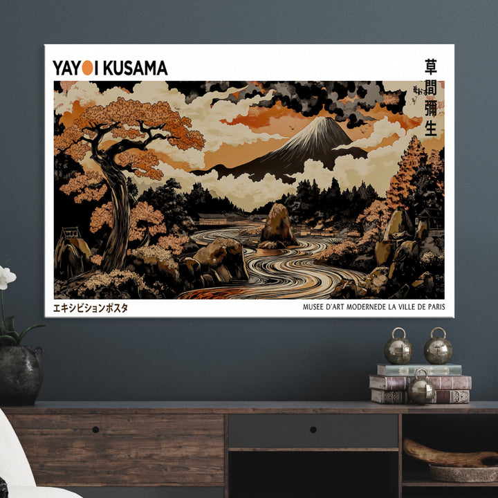 Modern Japanese Wall Art Print Yayoi Kusama Canvas Wall Art Abstract Mount Fuji Canvas Print Japanese Landscape Art Printing