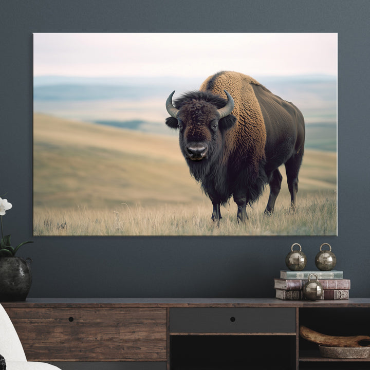Bison Wall Art Canvas Print, Buffalo Canvas Print Print, Framed American Bison Decor Art Print, Large Frontier Style Printing Perfect