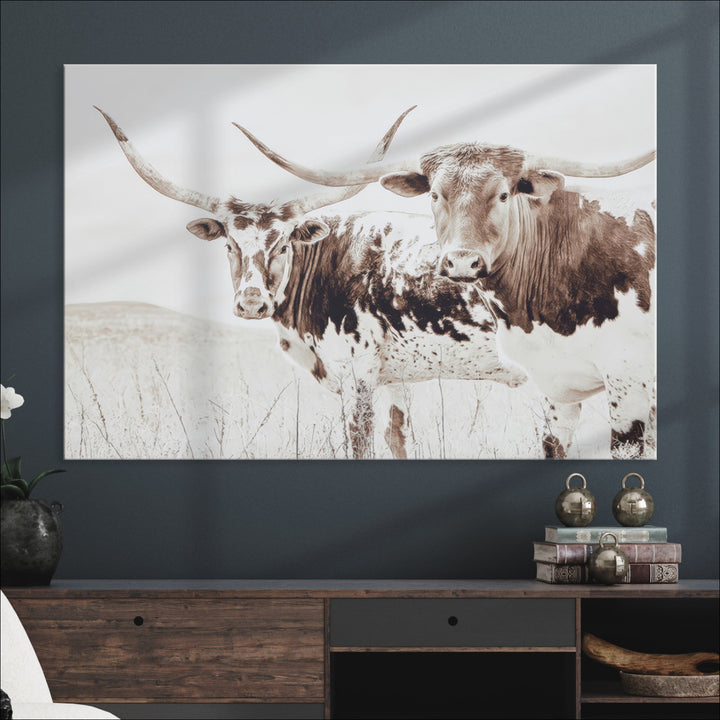 Longhorn Wall Art Canvas Print, Longhorn Wall Art Wall Art Canvas Print, Western Cow Canvas Print, Framed Rustic Farm Decor Art Print,