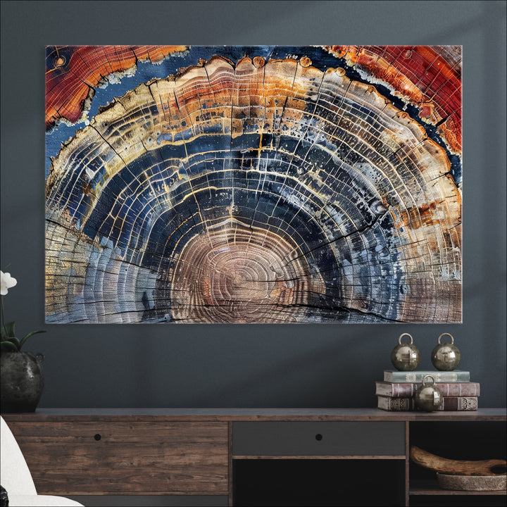 Tree Rings Canvas Wall Art Print, Framed Wood Texture Art Picture Print, Petrified Wood Perfect Modern Rustic Decor Artwork