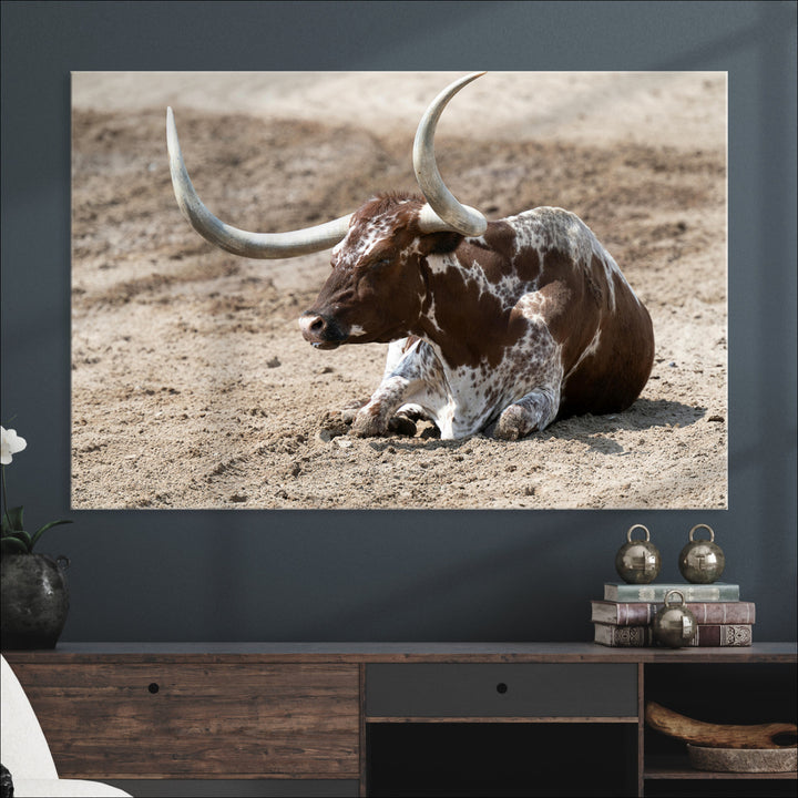 Texas Longhorn Wall Art Canvas Print, Framed Country Living Art Picture Print, Farmhouse Perfect Western Decor Artwork