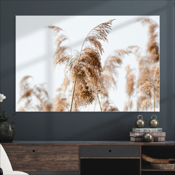 Pampas Grass Wall Art Canvas Print, Framed Neutral Tones Art Picture Print, Minimalist Nature Perfect Boho Decor Artwork