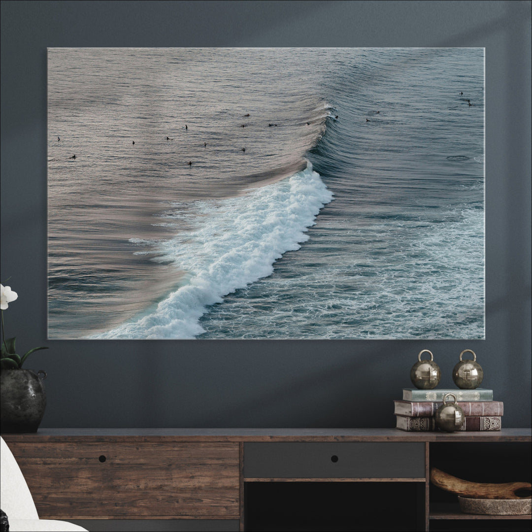 Ocean Waves Wall Art Canvas Print, Framed Coastal Serenity Art Picture Print, Surf Perfect Coastal Decor Artwork