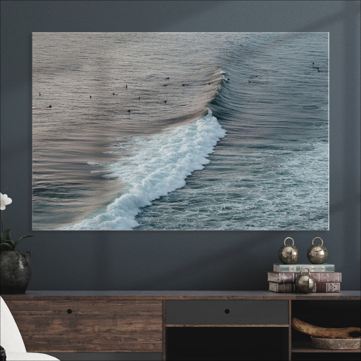 Ocean Waves Wall Art Canvas Print, Framed Coastal Serenity Art Picture Print, Surf Perfect Coastal Decor Artwork