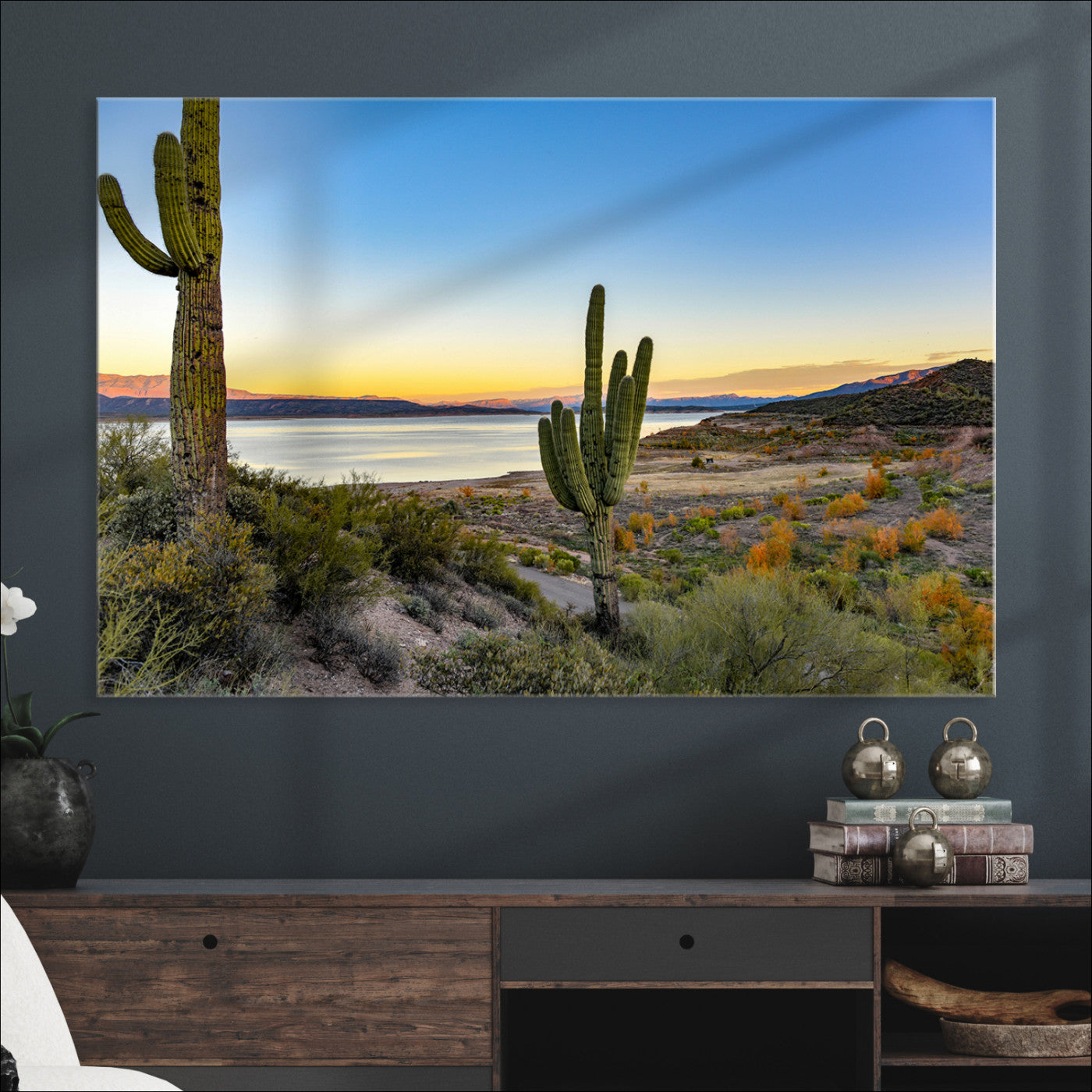Saguaro Cactus Wall Art Canvas Print, Framed Desert Sunset Art Picture Print, Southwestern Perfect Southwestern Decor Artwork