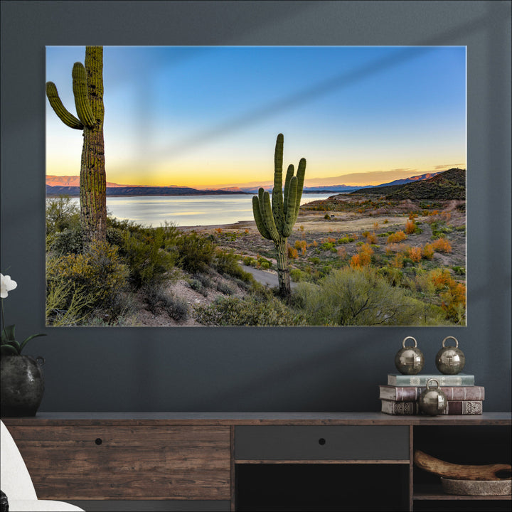 Saguaro Cactus Wall Art Canvas Print, Framed Desert Sunset Art Picture Print, Southwestern Perfect Southwestern Decor Artwork