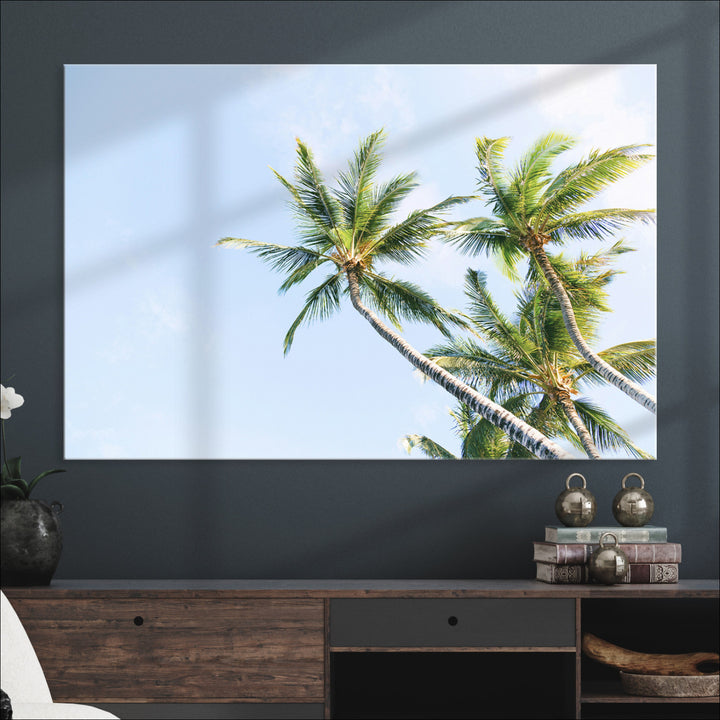 Palm Trees Wall Art Canvas Print, Framed Tropical Art Picture Print, Coastal Perfect Tropical Decor Artwork