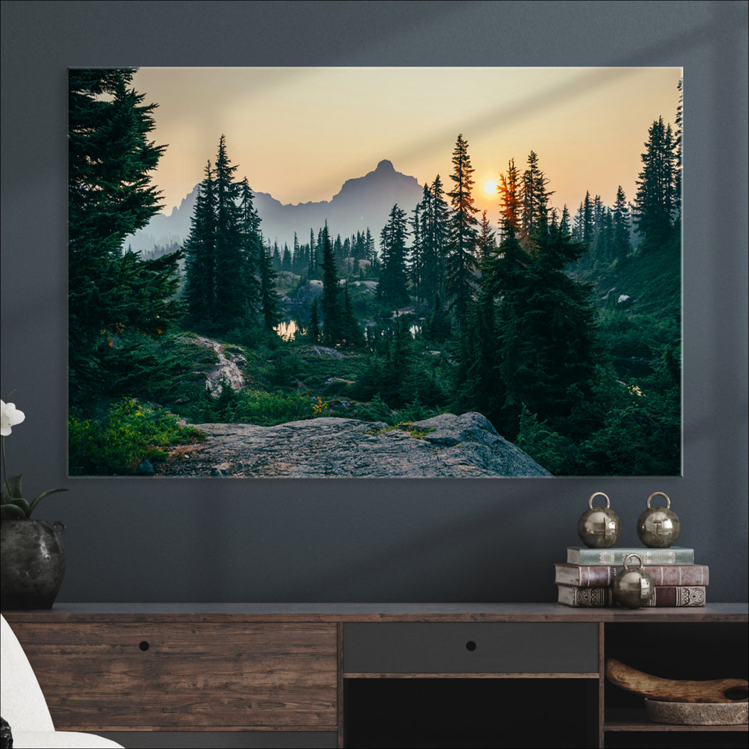Mountain Wall Art Canvas Print, Framed Forest Serenity Art Picture Print, Mountain Perfect Rustic Decor Artwork