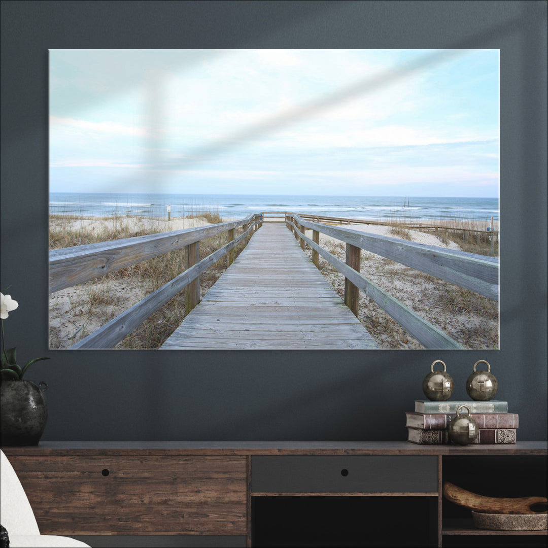 Beach Boardwalk Wall Art Canvas Print, Framed Coastal Serenity Art Picture Print, Ocean View Perfect Coastal Decor Artwork
