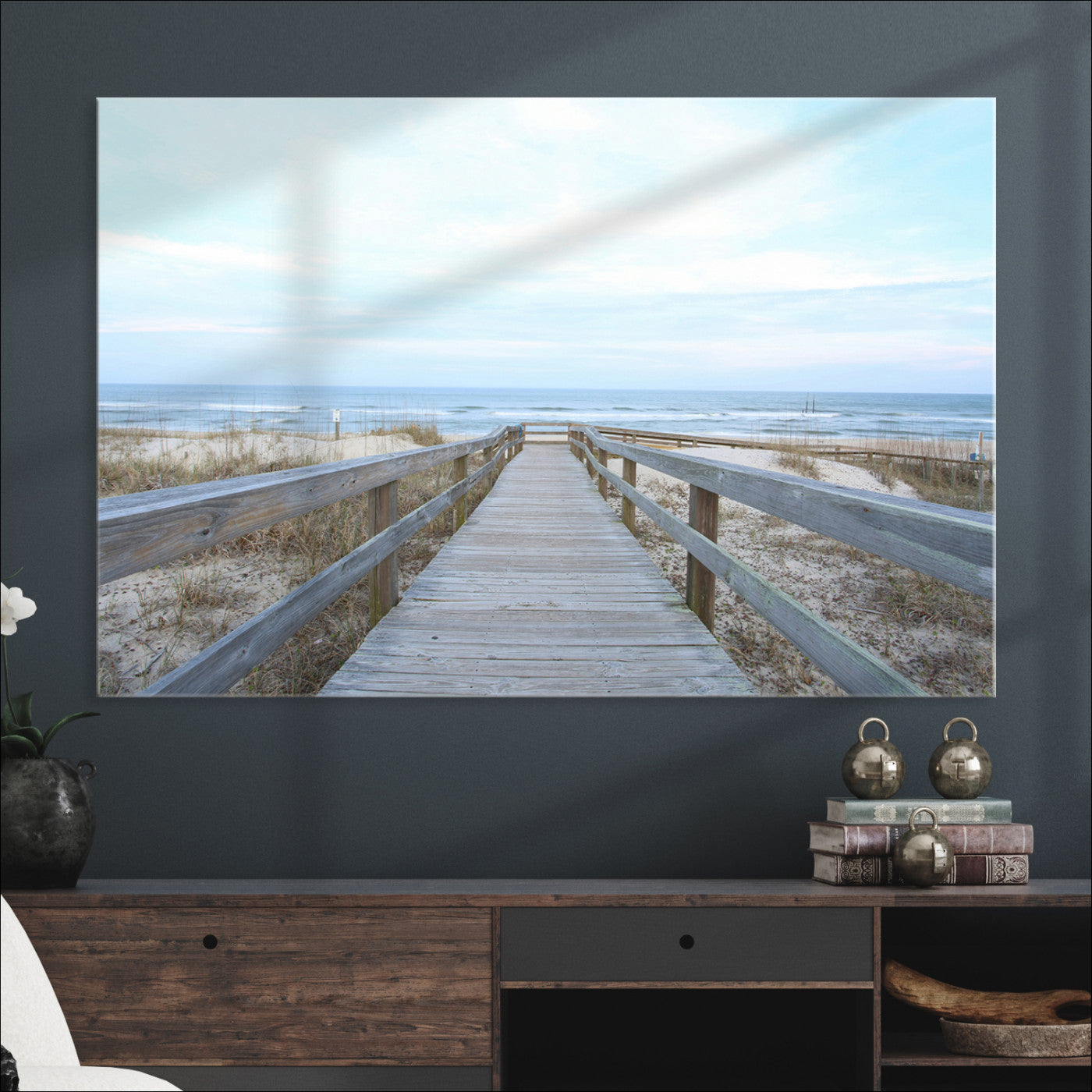 Beach Boardwalk Wall Art Canvas Print, Framed Coastal Serenity Art Picture Print, Ocean View Perfect Coastal Decor Artwork