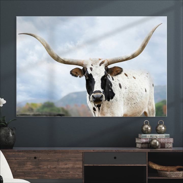 Texas Longhorn Wall Art Canvas Print, Framed Western Rustic Art Picture Print, Farmhouse Decor Perfect Farmhouse Decor Artwork