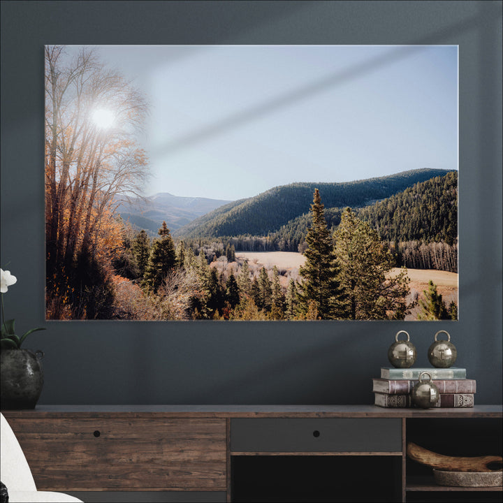 Rustic Landscape Wall Art Canvas Print, Framed Serene Valley Art Picture Print, Pine Tree Horizon Perfect Rustic Cabin Decor Artwork