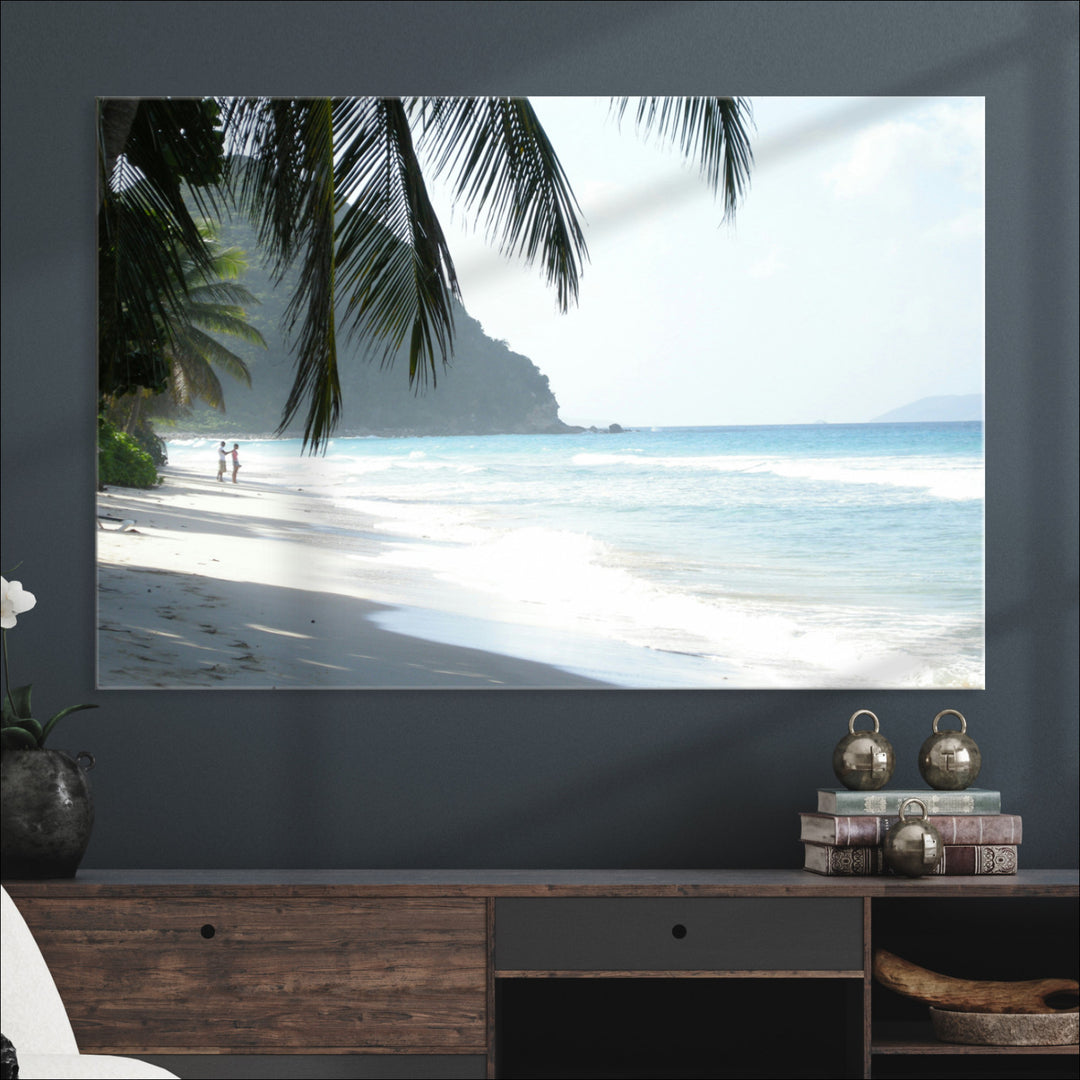 Tropical Beach Wall Art Canvas Print, Framed Serene Ocean Art Picture Print, Palm Tree Shadows Perfect Tropical Coastal Decor Artwork