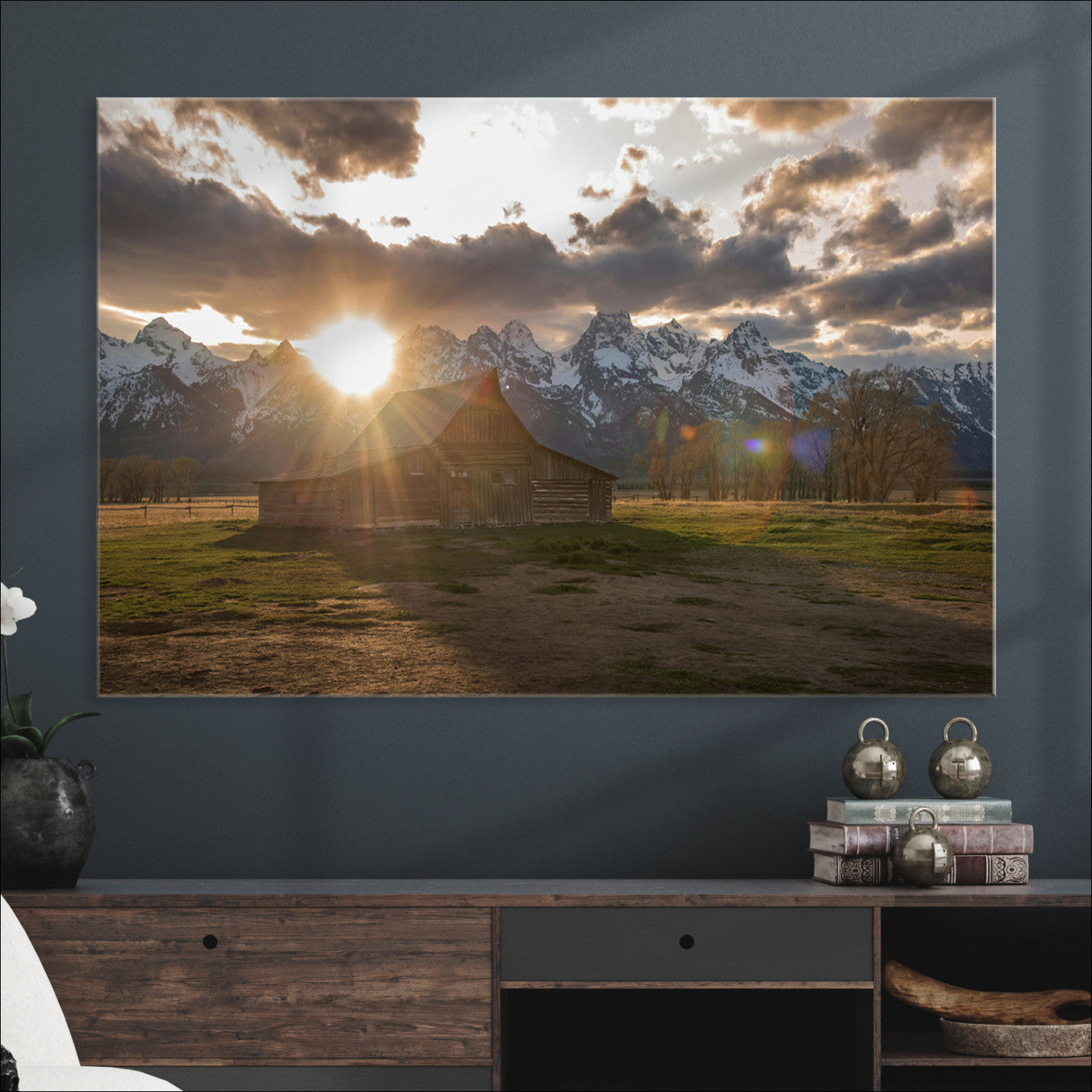 Snowy Peaks Wall Art Canvas Print, Framed Nature Escape Art Picture Print, Rustic Charm Perfect Rustic Western Decor Artwork