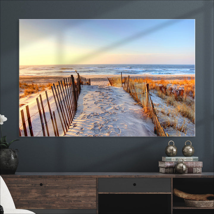 Ocean Sunset Wall Art Wall Art Canvas Print, Framed Nautical Photography Art Picture Print, Summer Beach House Decor Perfect Coastal